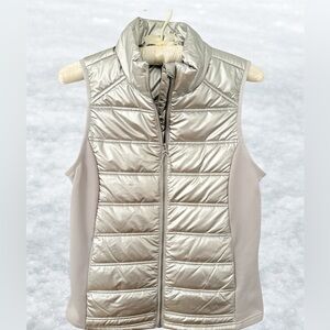Avia VEST  Shiny Metallic Silver Puffer Vest w/ Stretch Side Panels Zip Front M